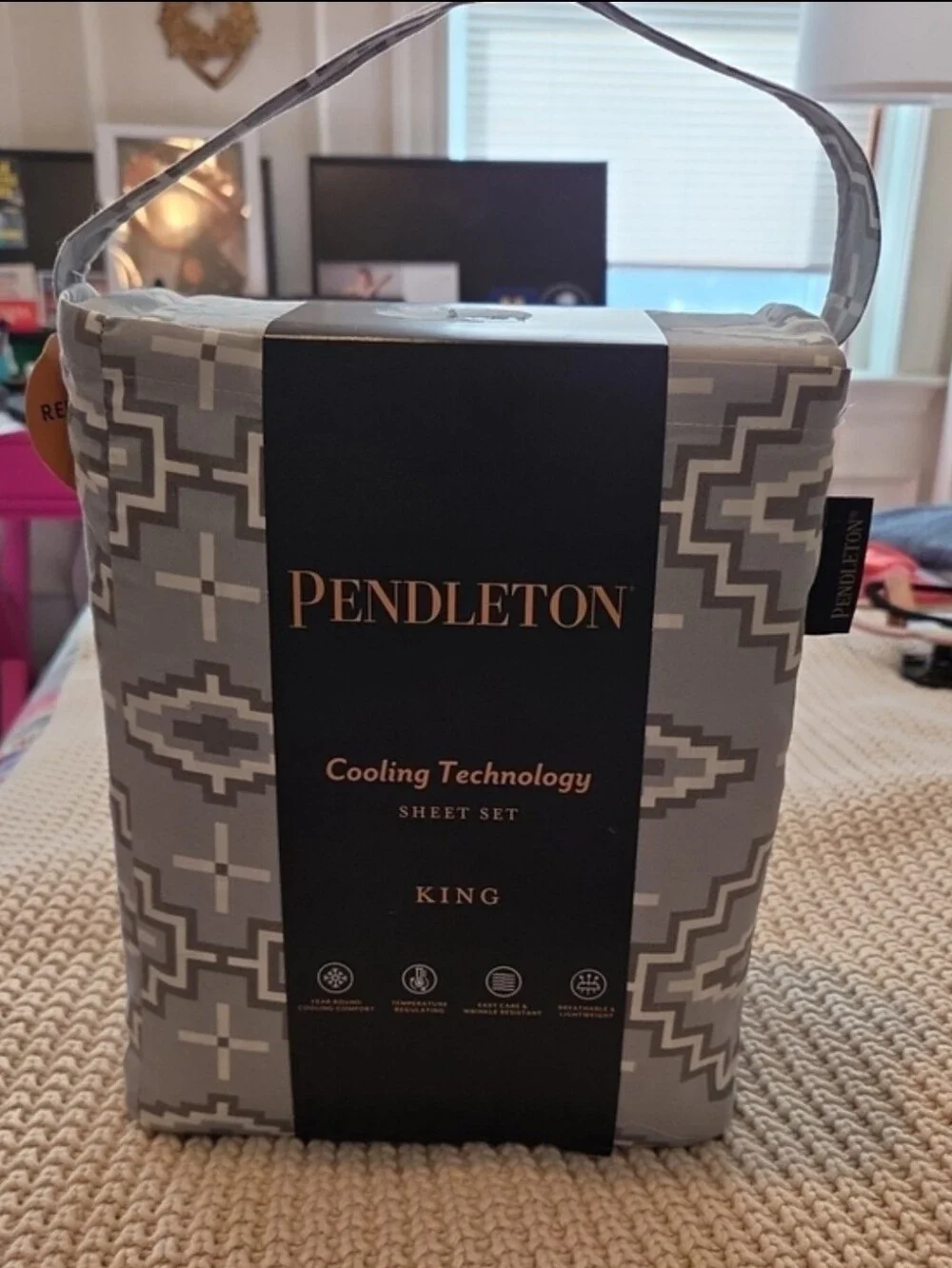 Pendleton Cooling Technology King Sheet Set In Grey Aztec Print